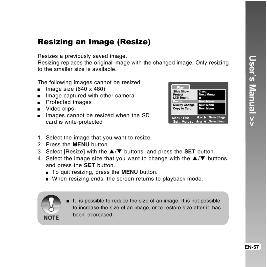 Vivitar 8300s user manual Resizing an Image Resize 