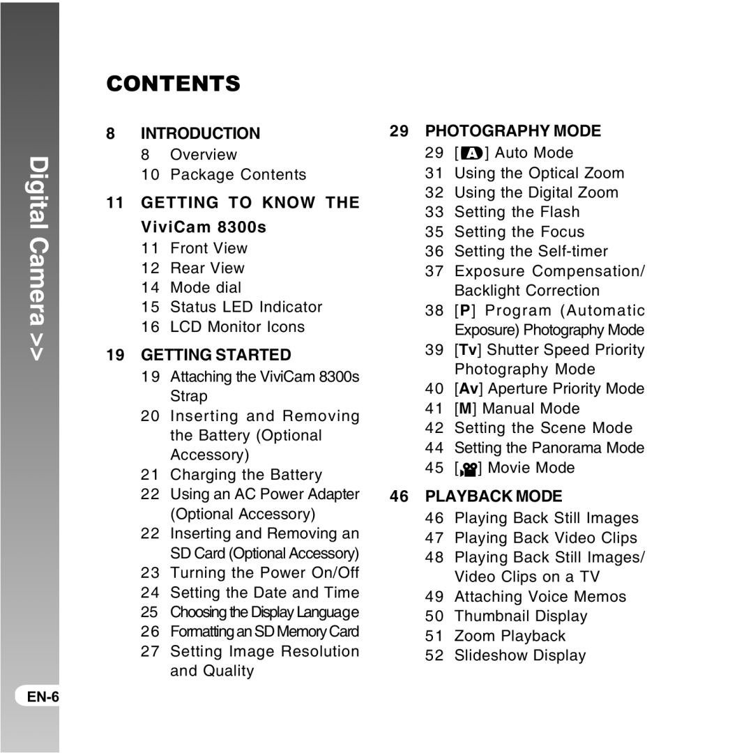 Vivitar 8300s user manual Contents 