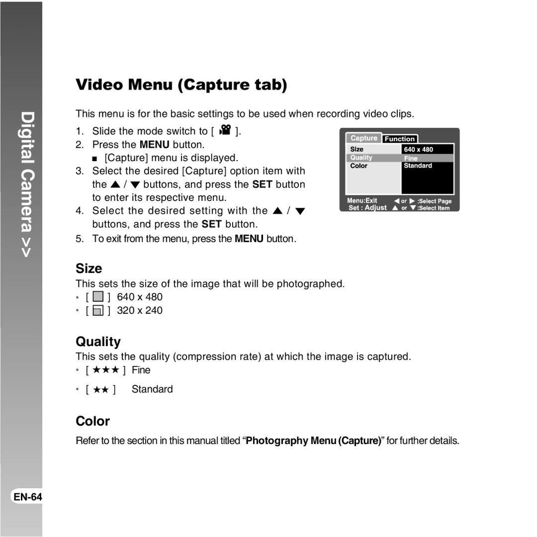 Vivitar 8300s user manual Video Menu Capture tab 