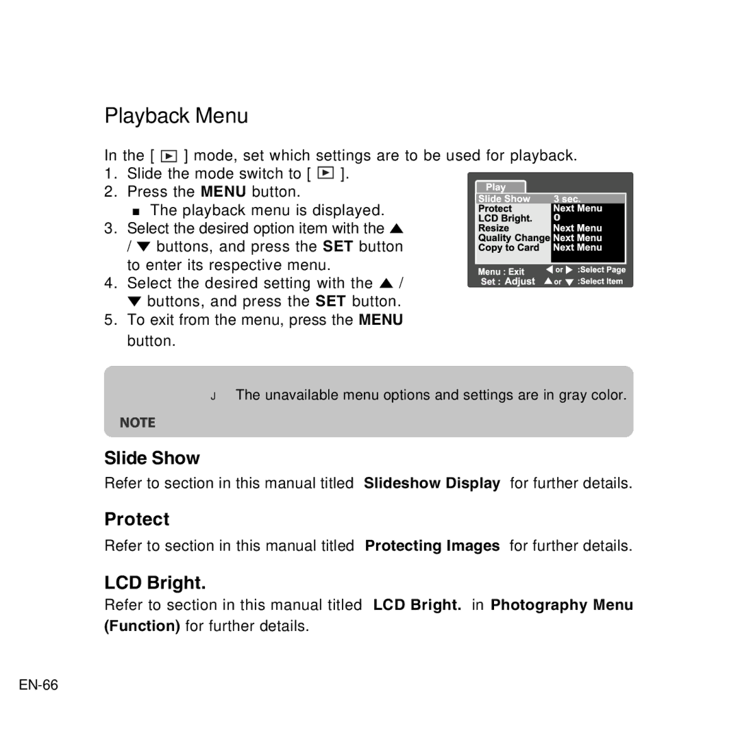 Vivitar 8300s user manual Playback Menu, Mode, set which settings are to be used for playback 