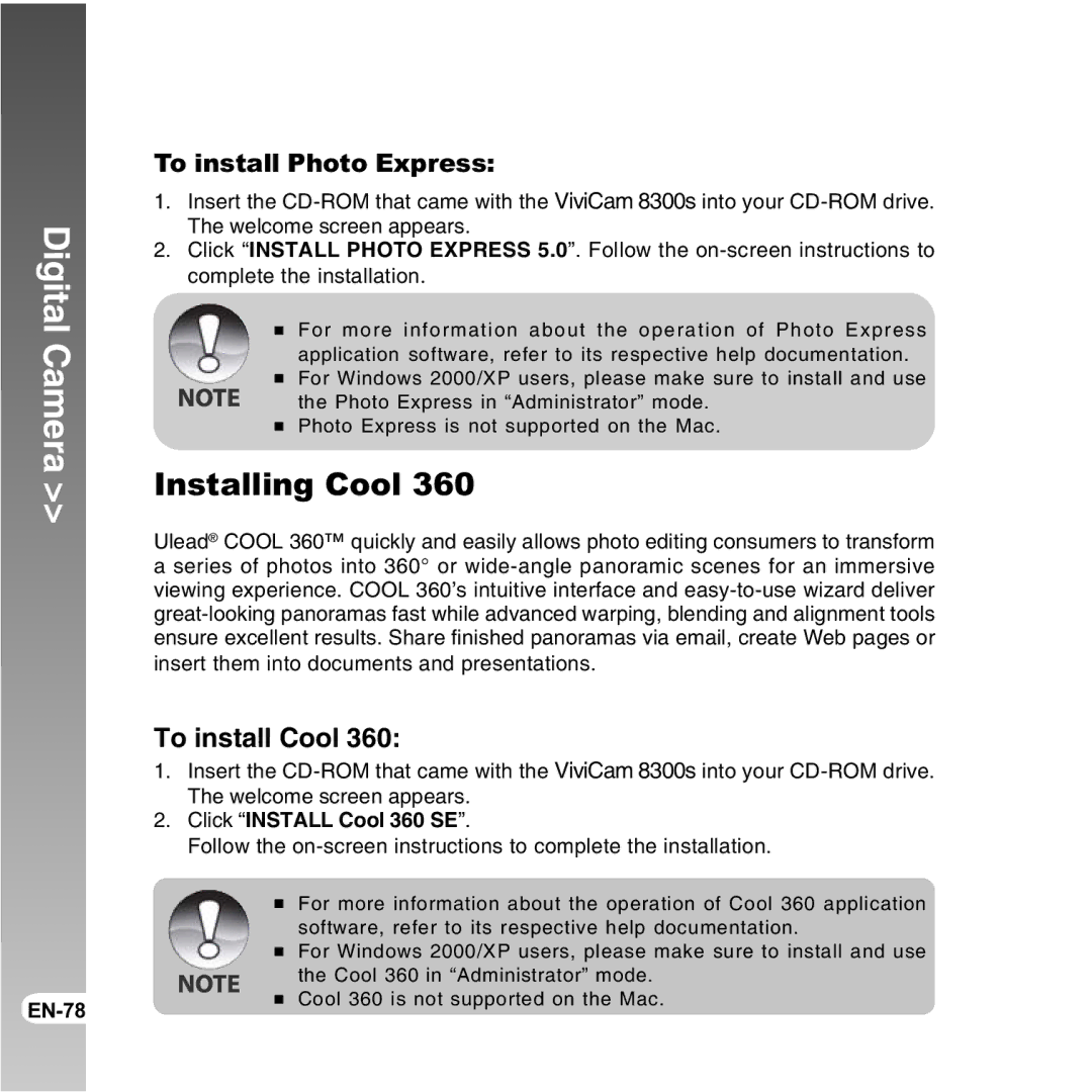 Vivitar 8300s user manual Installing Cool, To install Photo Express 