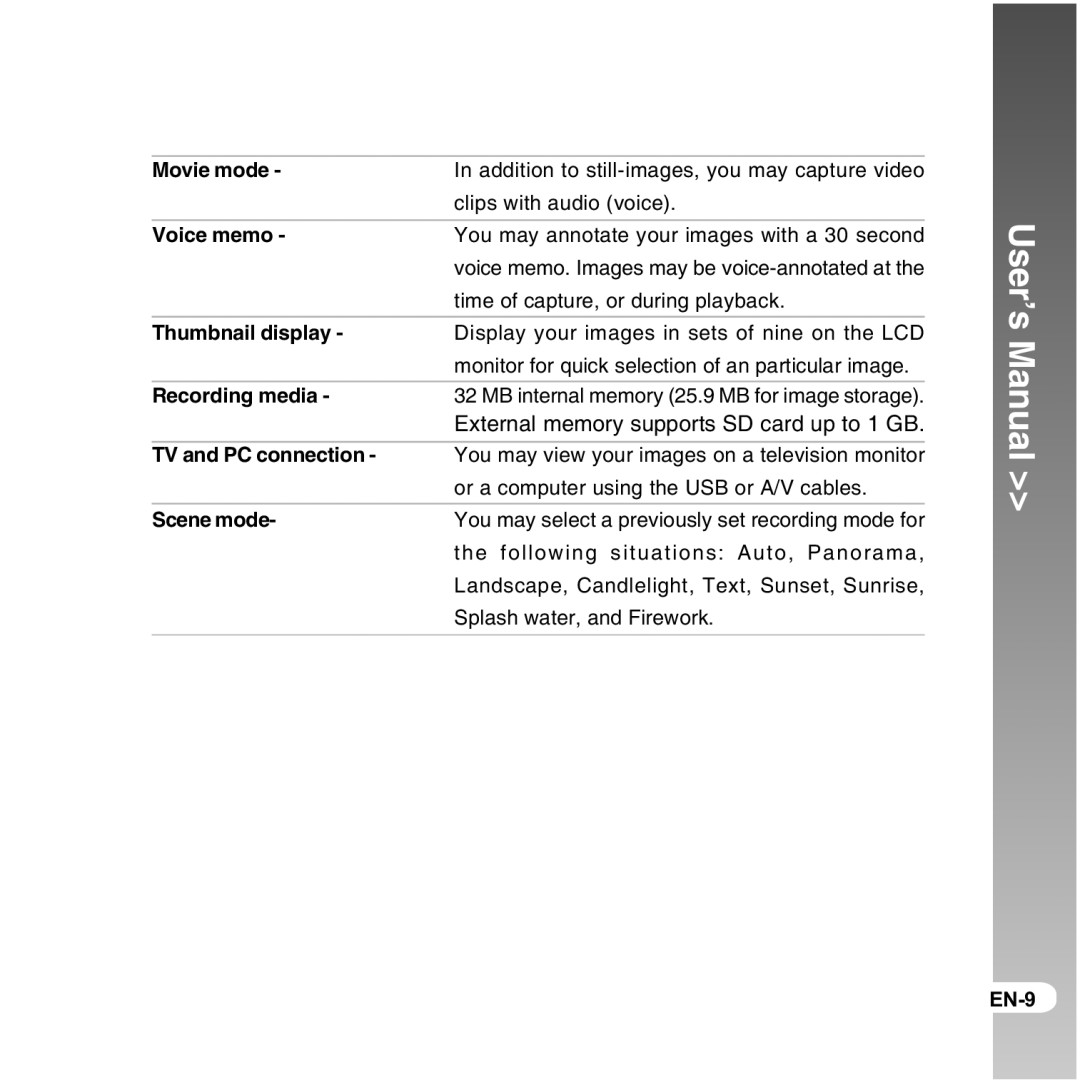 Vivitar 8300s user manual Movie mode 