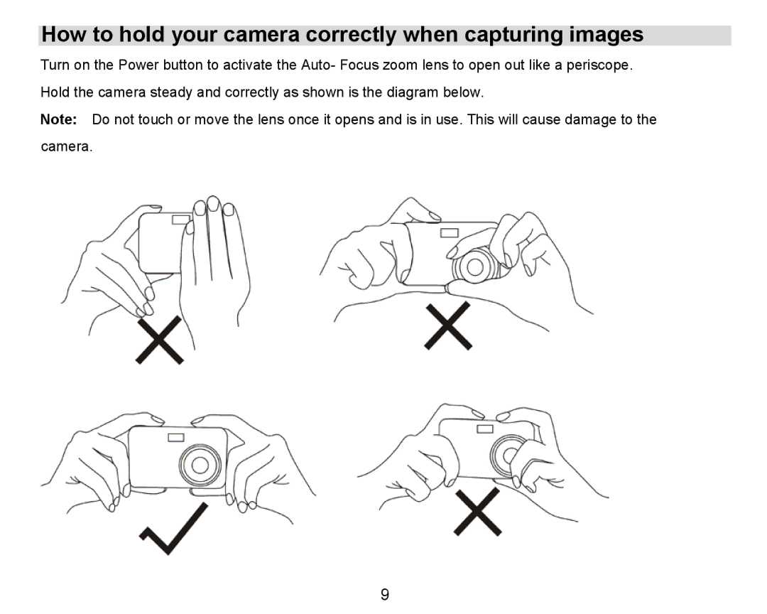 Vivitar 8324 owner manual How to hold your camera correctly when capturing images 