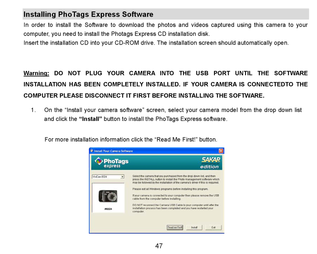 Vivitar 8324 owner manual Installing PhoTags Express Software 