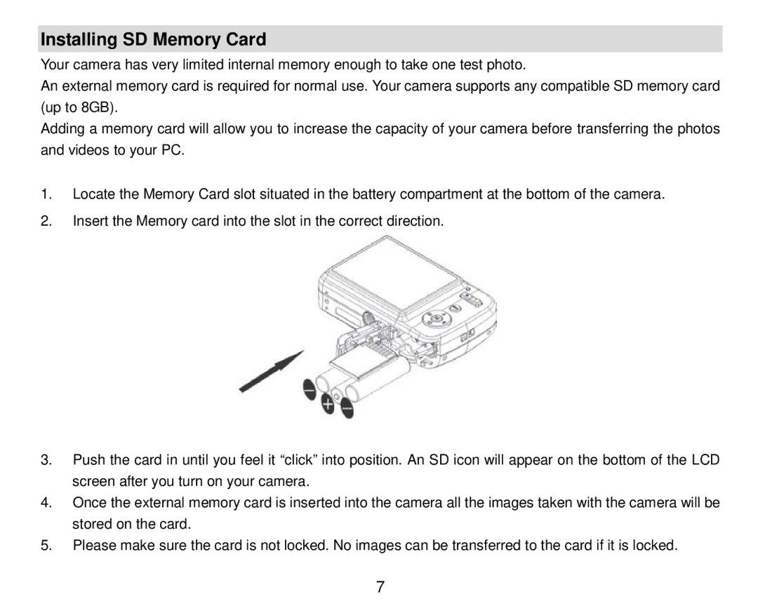 Vivitar 8324 owner manual Installing SD Memory Card 