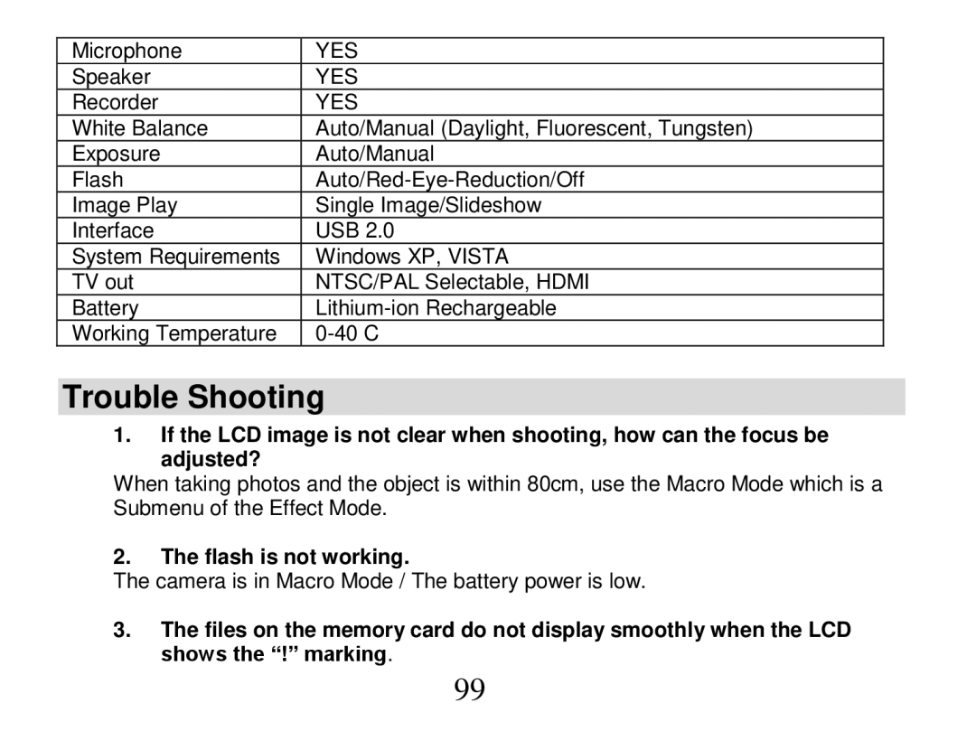 Vivitar 840XHD owner manual Trouble Shooting 