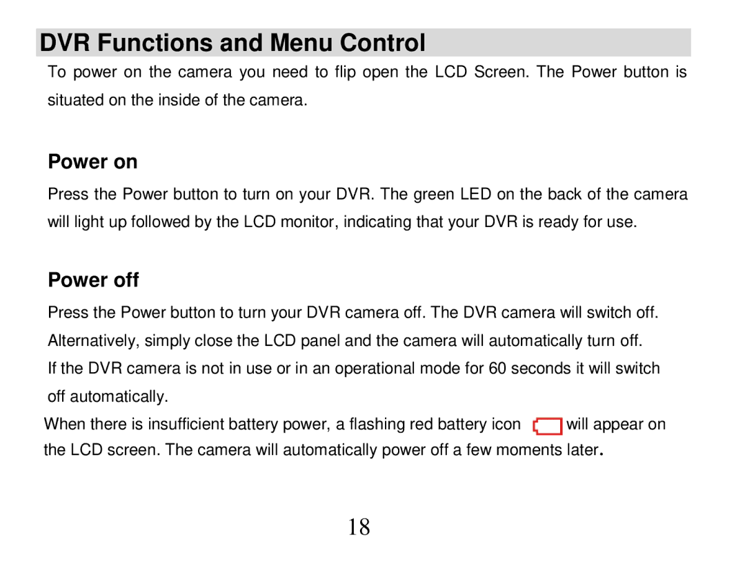 Vivitar 840XHD owner manual DVR Functions and Menu Control, Power on 