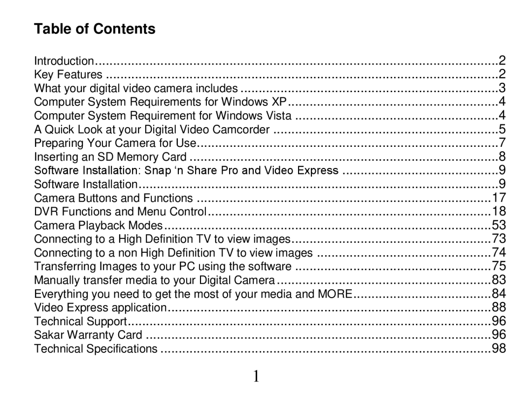 Vivitar 840XHD owner manual Table of Contents 