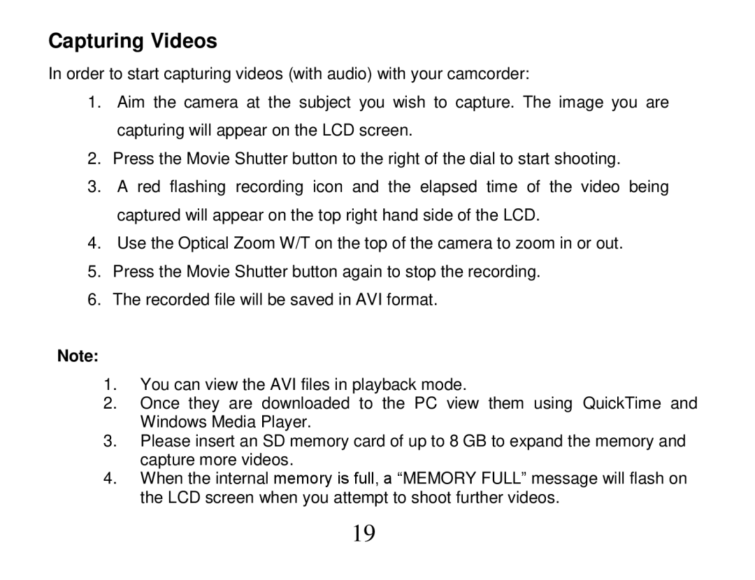 Vivitar 840XHD owner manual Capturing Videos 