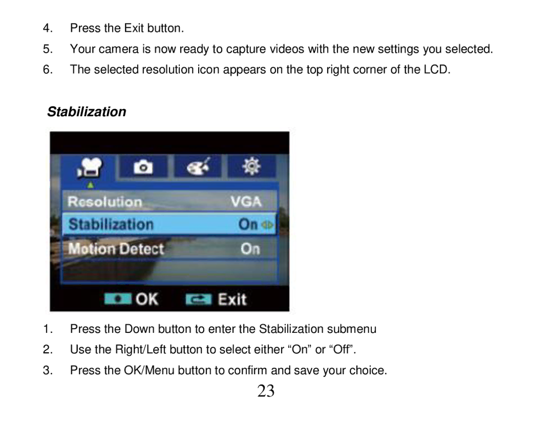 Vivitar 840XHD owner manual Stabilization 