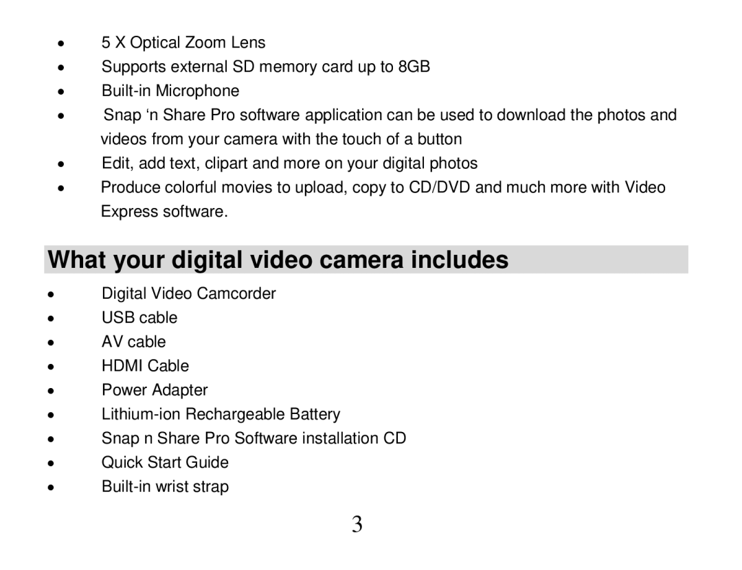 Vivitar 840XHD owner manual What your digital video camera includes 