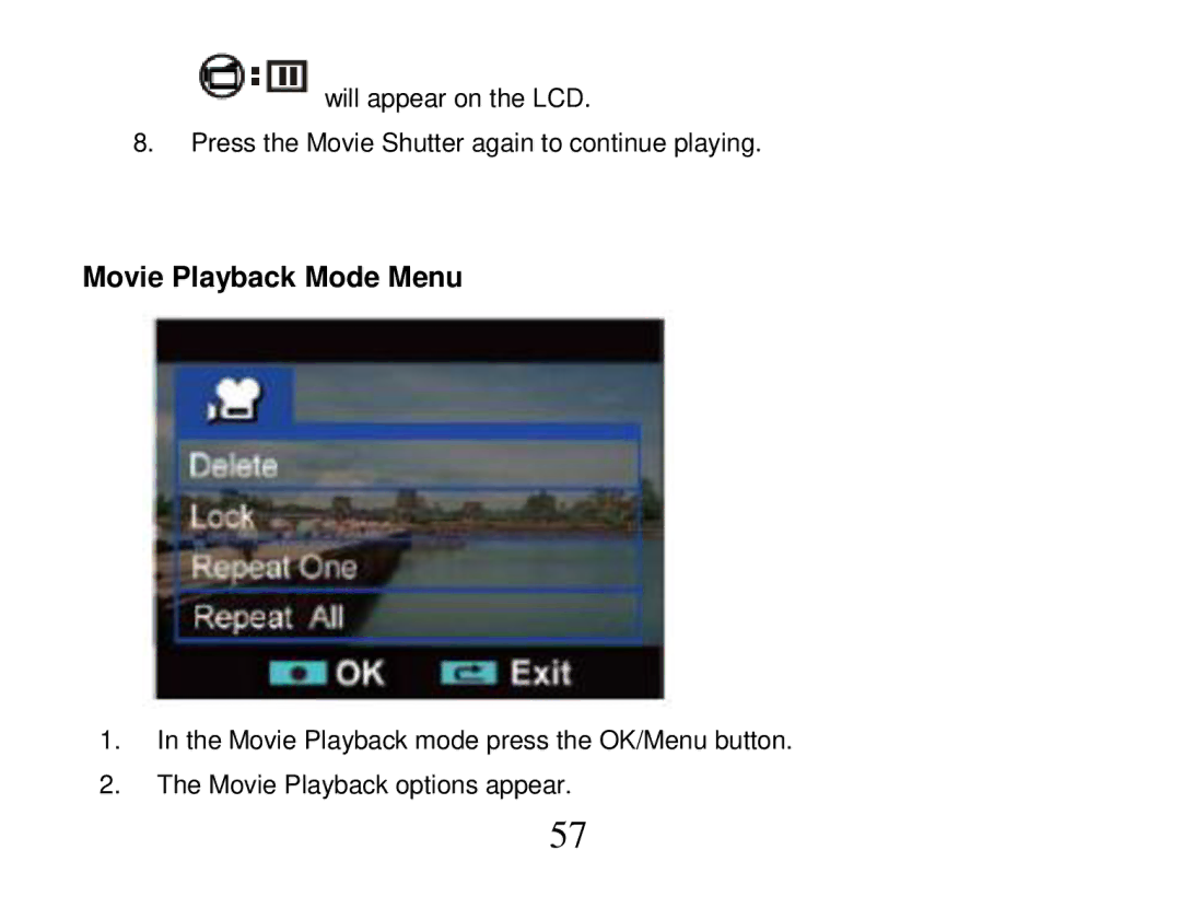 Vivitar 840XHD owner manual Movie Playback Mode Menu 