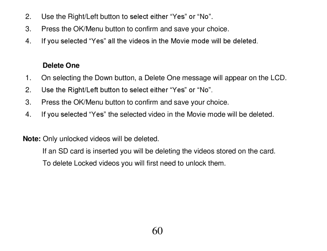 Vivitar 840XHD owner manual Delete One 