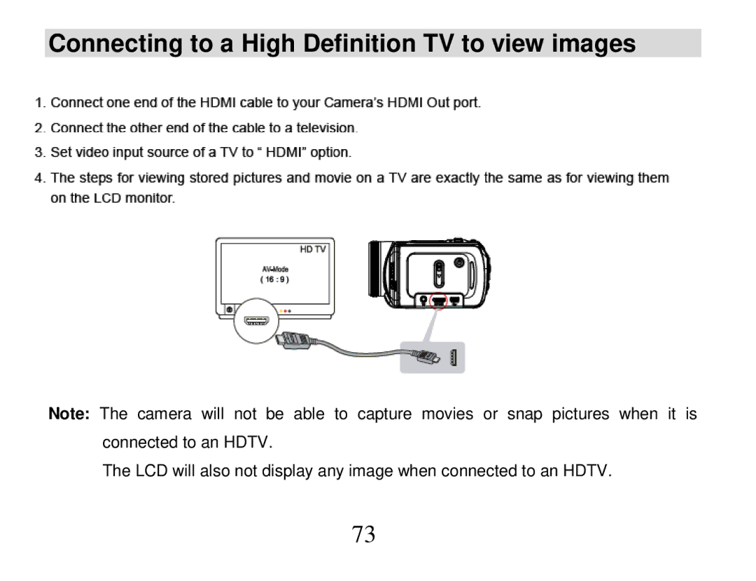 Vivitar 840XHD owner manual Connecting to a High Definition TV to view images 