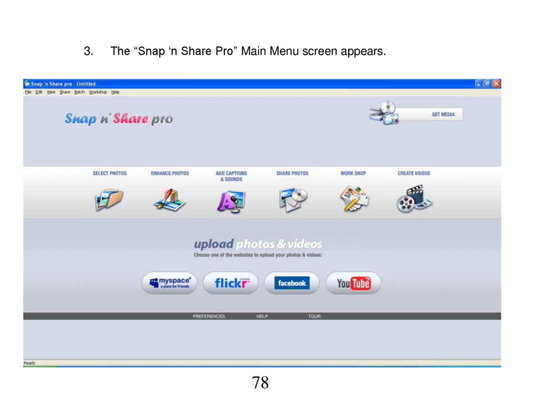 Vivitar 840XHD owner manual Snap „n Share Pro Main Menu screen appears 