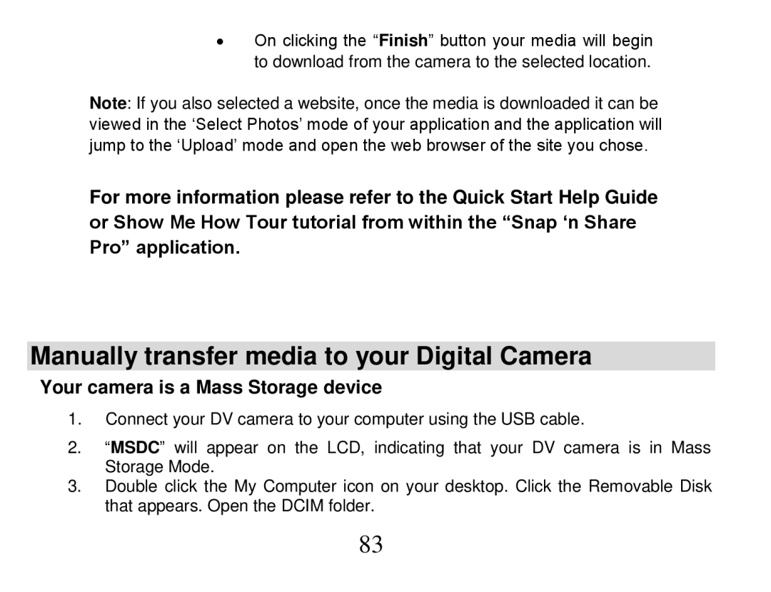 Vivitar 840XHD owner manual Manually transfer media to your Digital Camera, Your camera is a Mass Storage device 