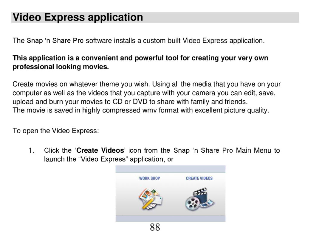 Vivitar 840XHD owner manual Video Express application 