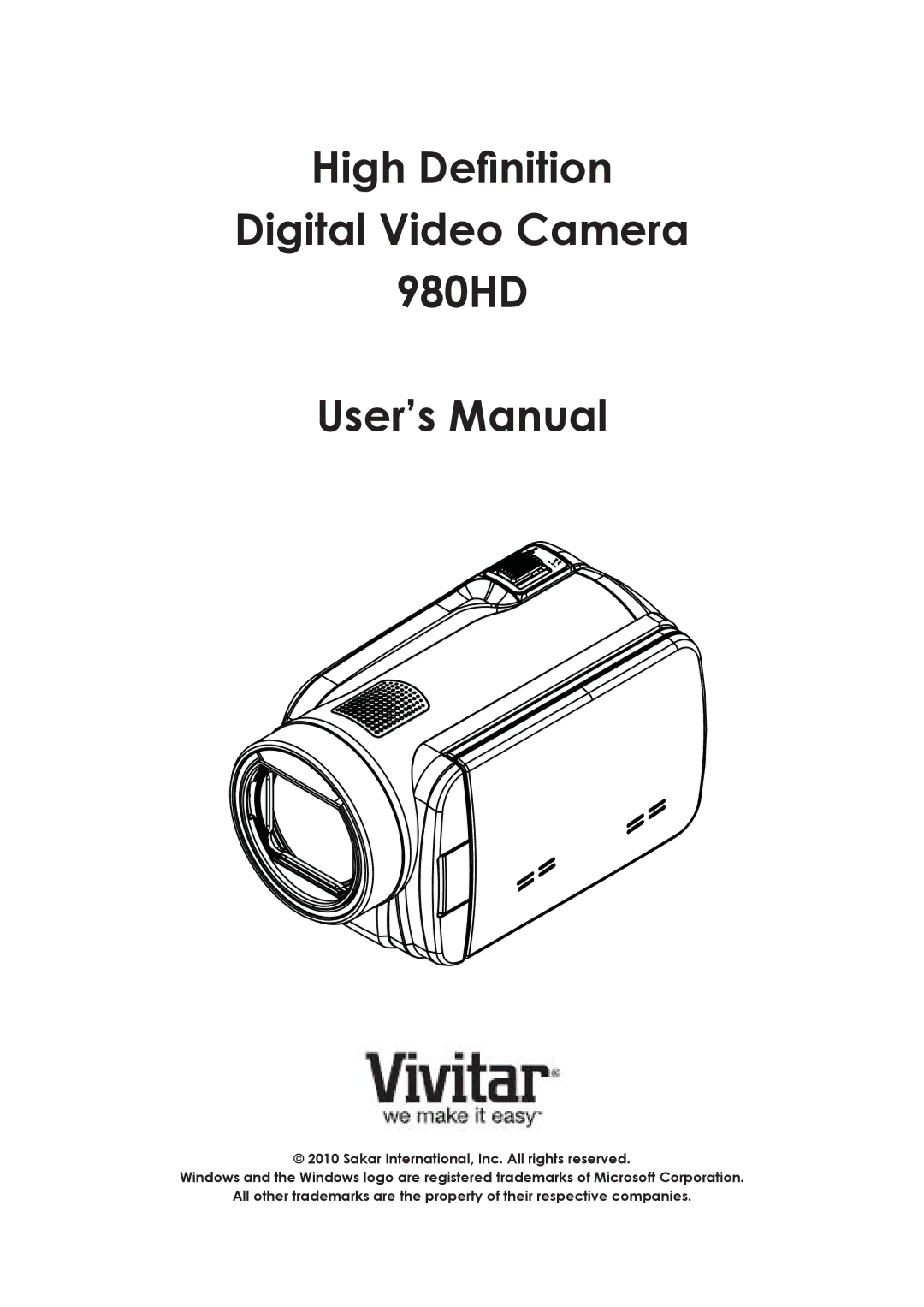 Vivitar user manual High Definition Digital Video Camera 980HD User’s Manual 