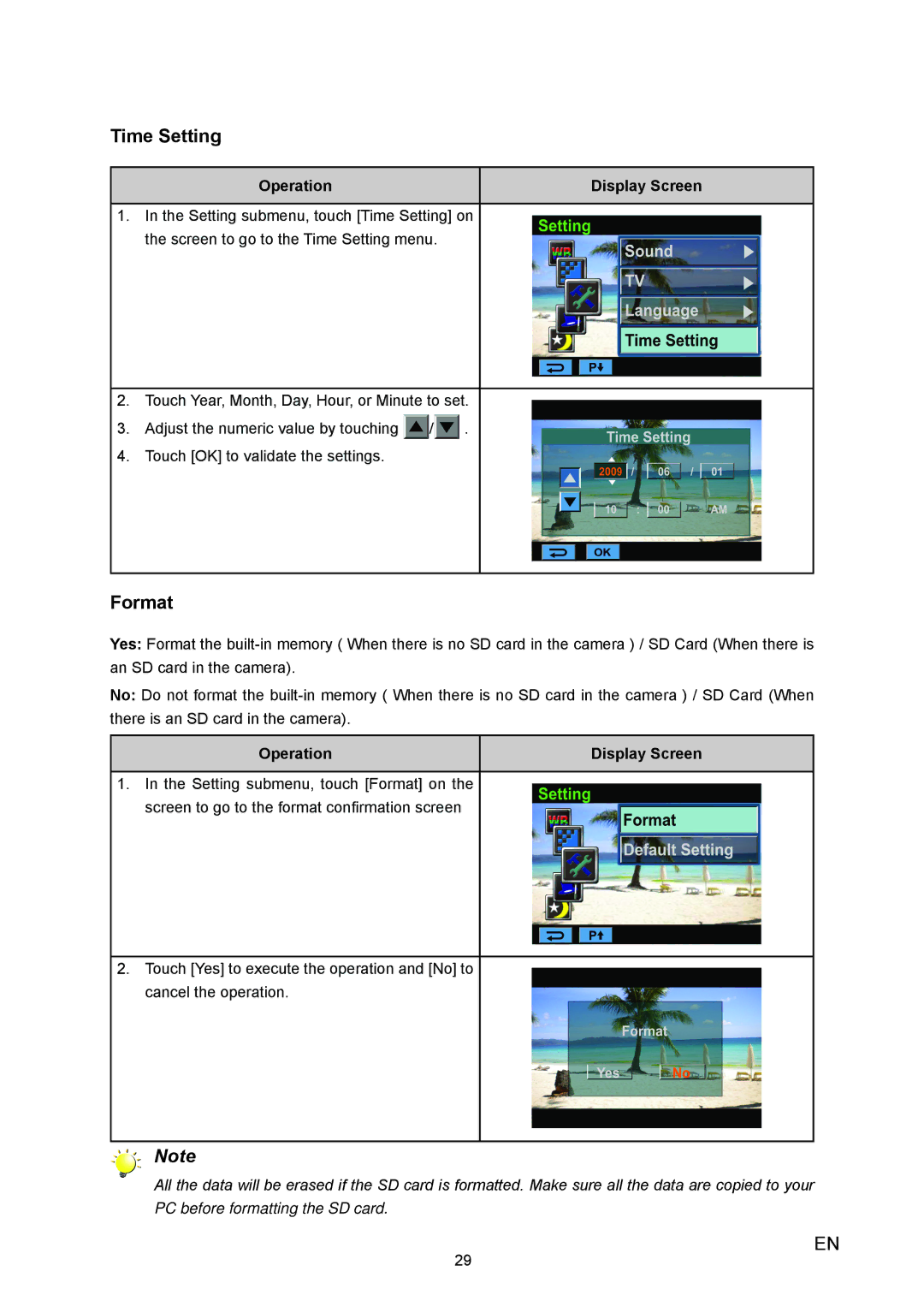 Vivitar 980HD user manual Time Setting, Format 