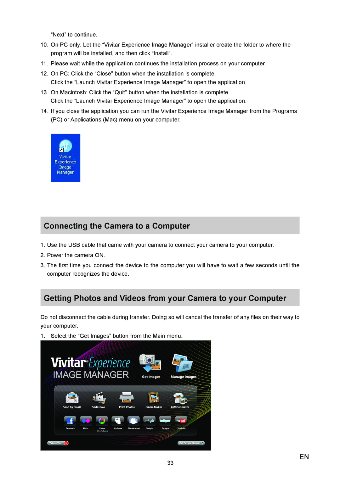 Vivitar 980HD user manual Connecting the Camera to a Computer, Getting Photos and Videos from your Camera to your Computer 