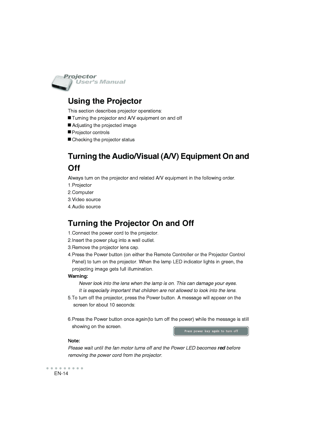 Vivitar DP-1200 X user manual Using the Projector 