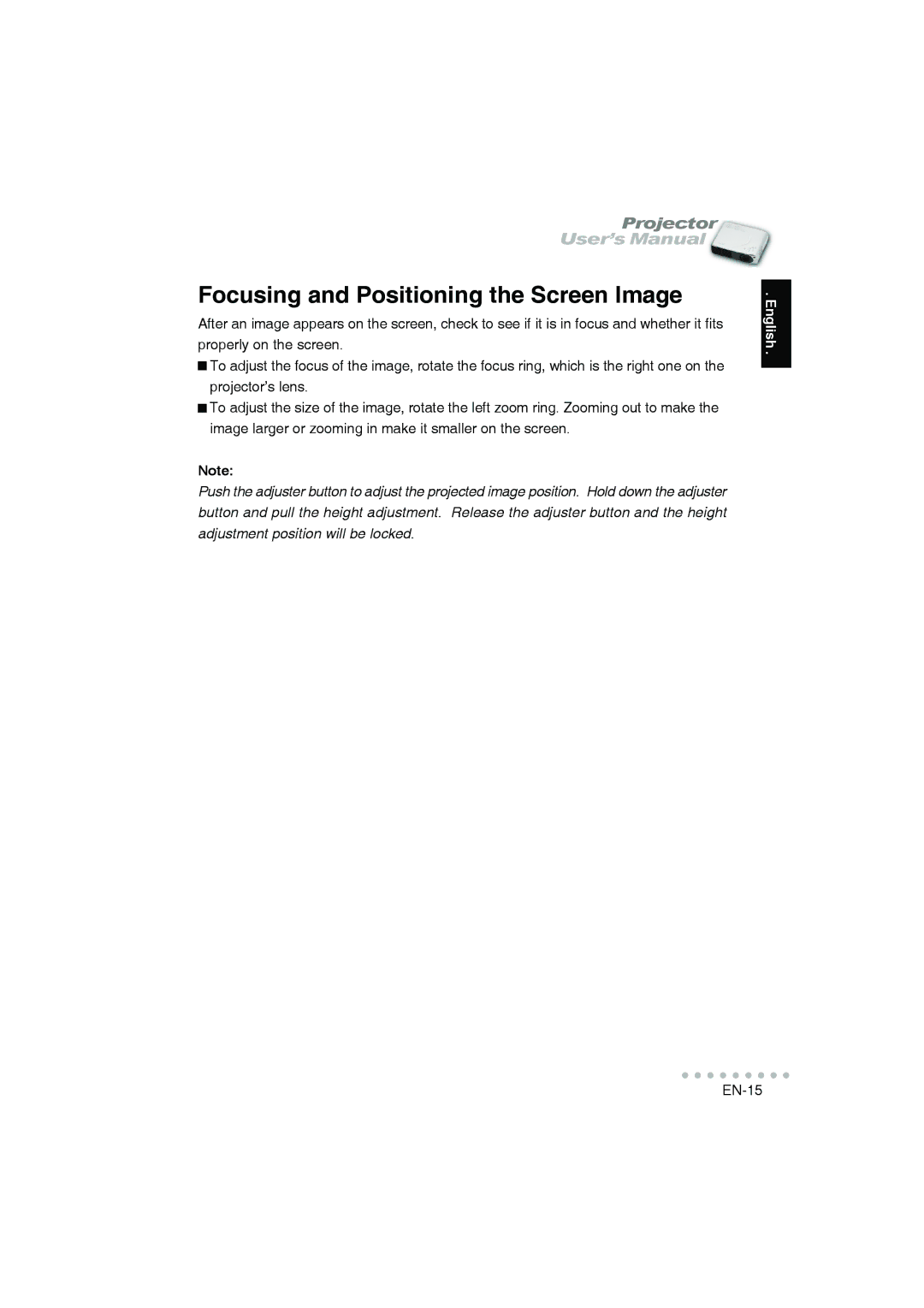 Vivitar DP-1200 X user manual Focusing and Positioning the Screen Image 