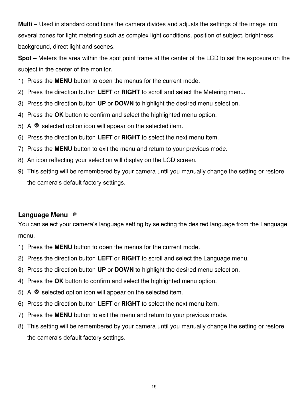 Vivitar DVR 1020HD user manual Language Menu 