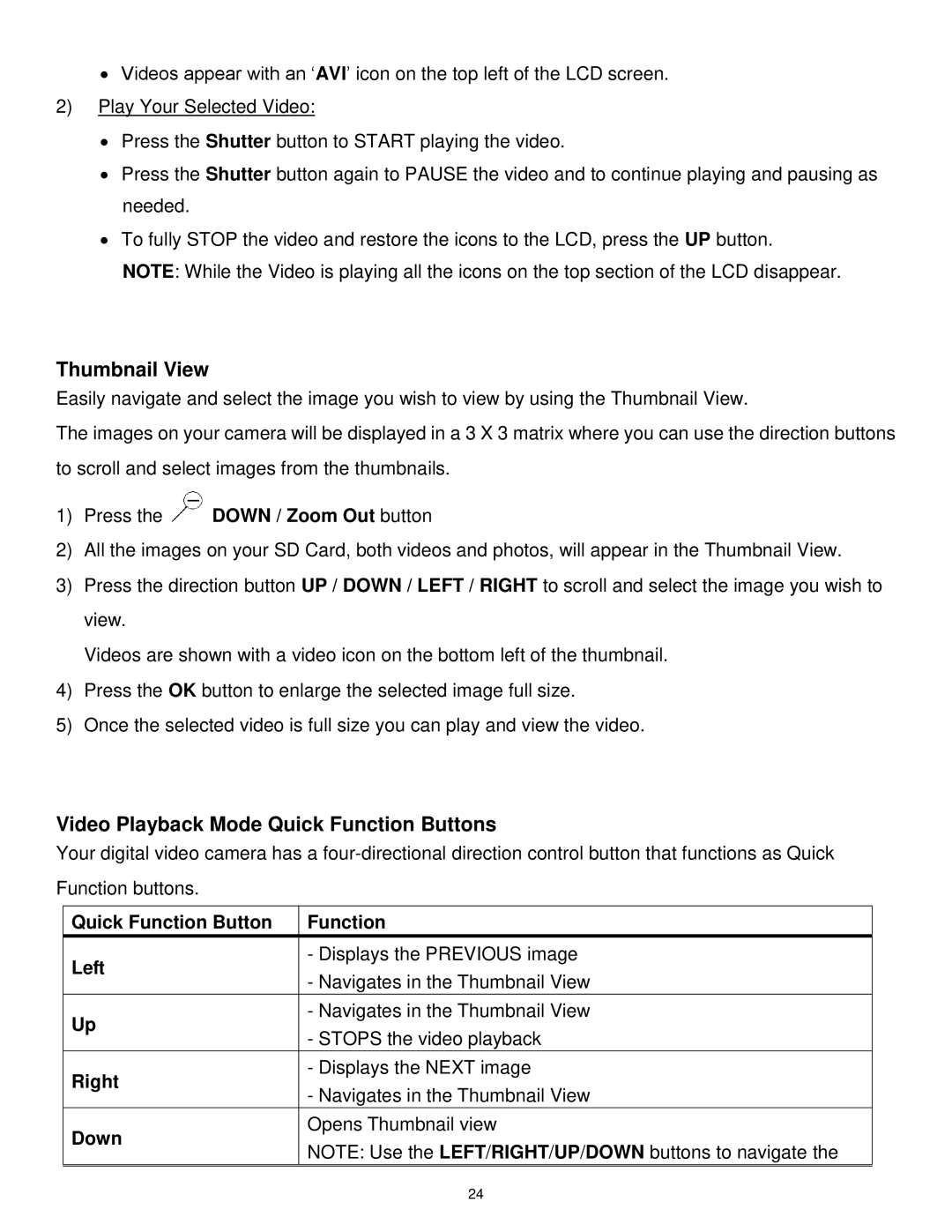 Vivitar DVR 1020HD user manual Thumbnail View, Video Playback Mode Quick Function Buttons 