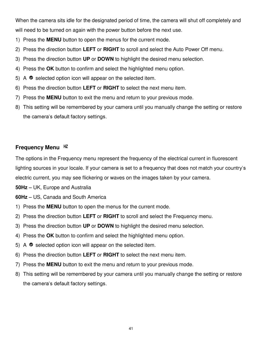 Vivitar DVR 1020HD user manual Frequency Menu 