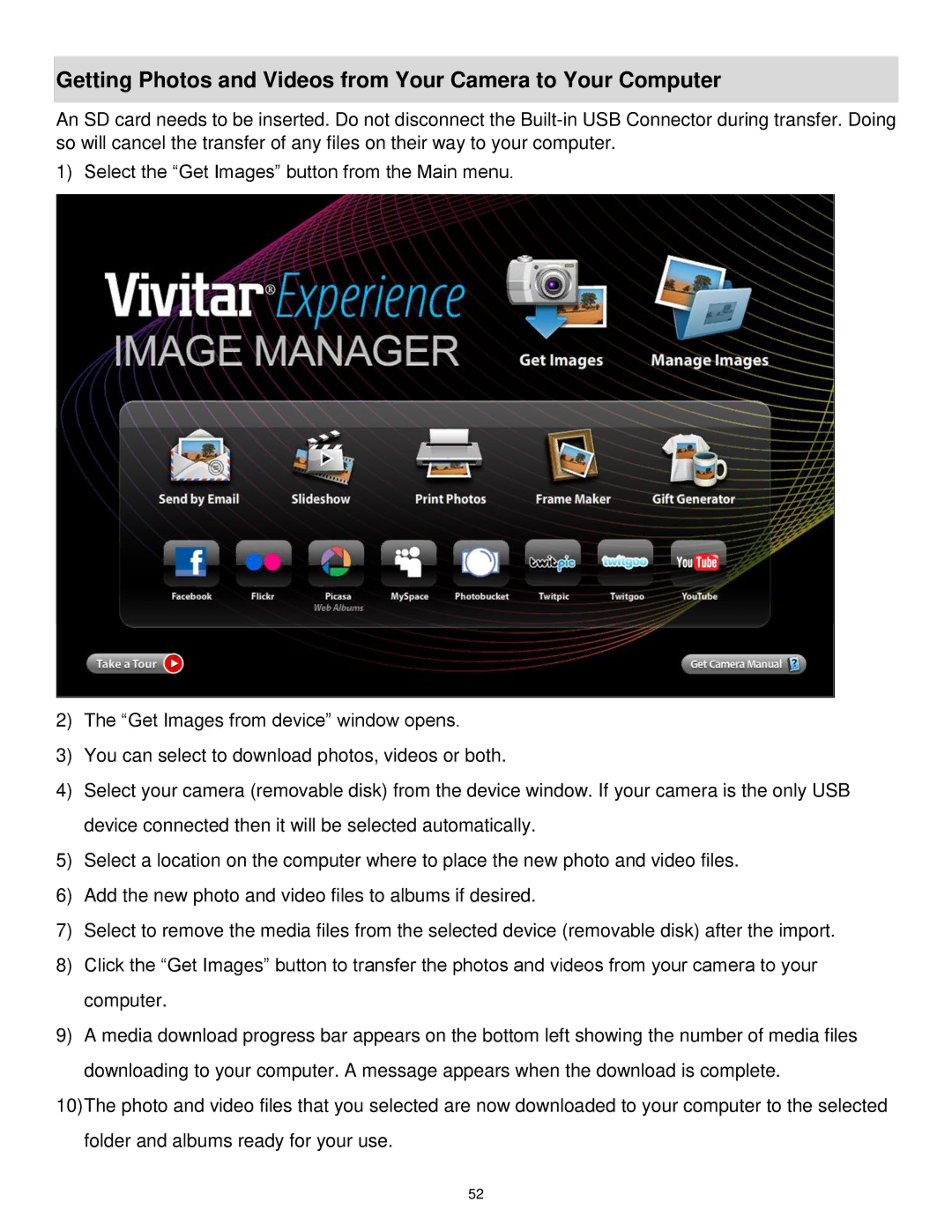 Vivitar DVR 1020HD user manual Getting Photos and Videos from Your Camera to Your Computer 