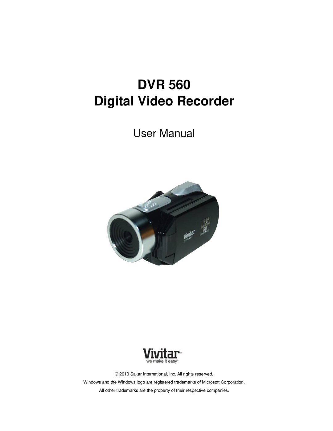 Vivitar DVR560-PNK, DVR 560 user manual DVR Digital Video Recorder 