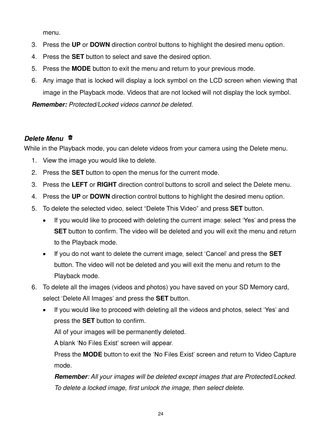 Vivitar DVR560-PNK, DVR 560 user manual Delete Menu 