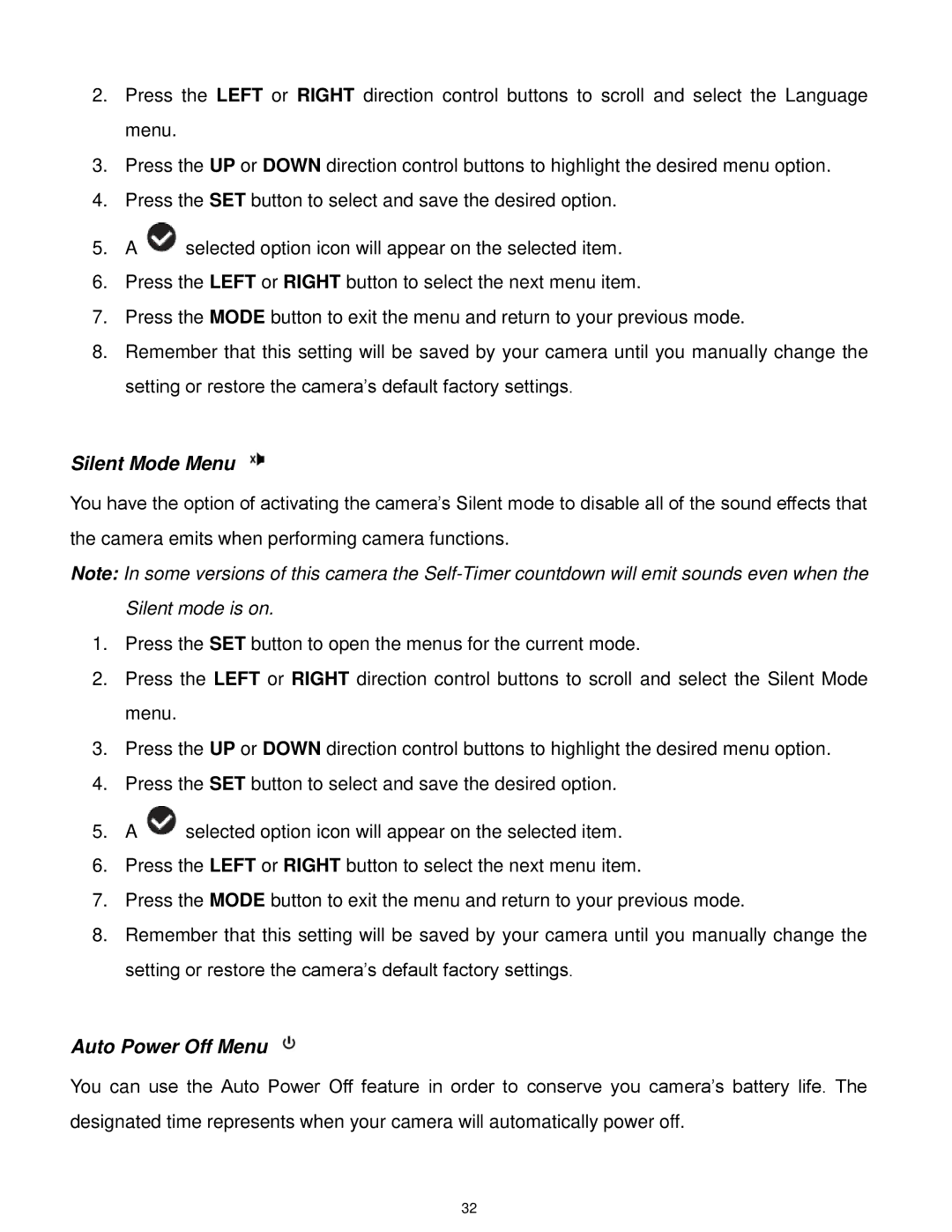 Vivitar DVR560-PNK, DVR 560 user manual Silent Mode Menu, Auto Power Off Menu 