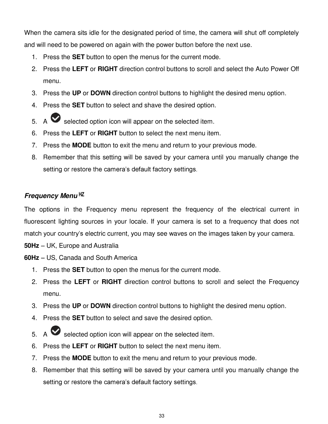 Vivitar DVR 560, DVR560-PNK user manual Frequency Menu 