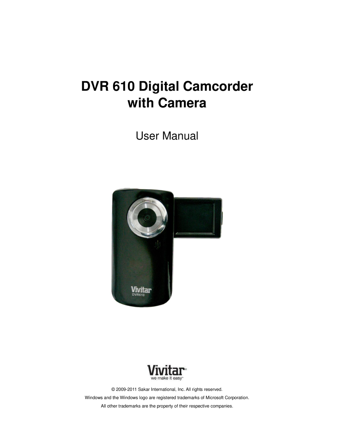 Vivitar user manual DVR 610 Digital Camcorder With Camera 