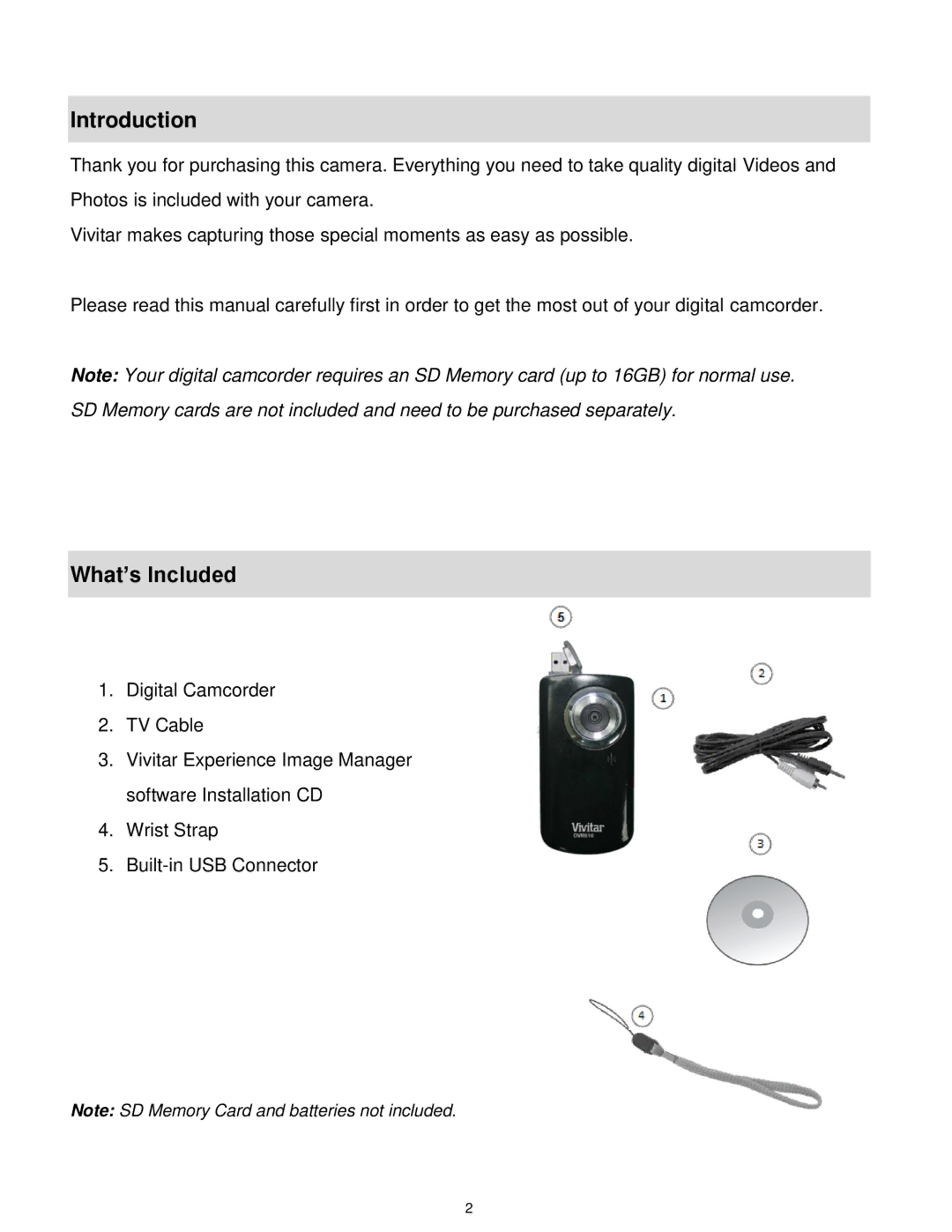 Vivitar DVR 610 user manual Introduction, What‟s Included 