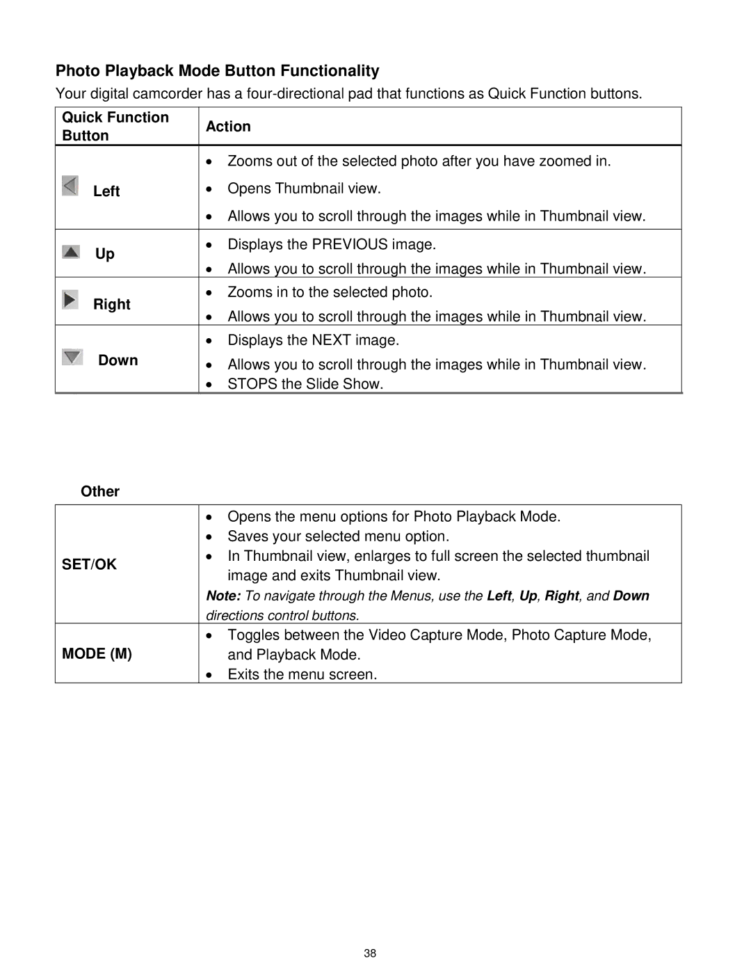 Vivitar DVR 610 user manual Photo Playback Mode Button Functionality 