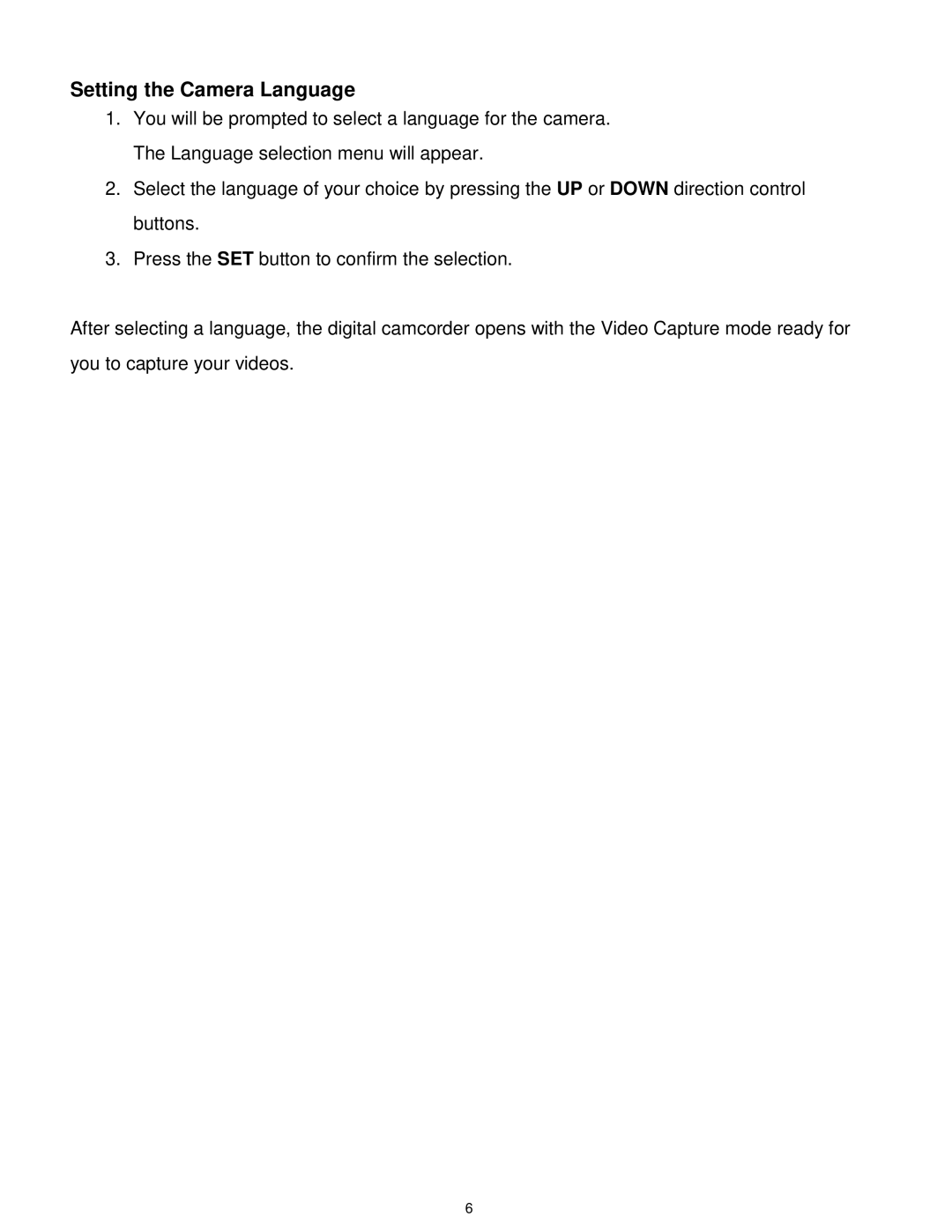 Vivitar DVR 610 user manual Setting the Camera Language 