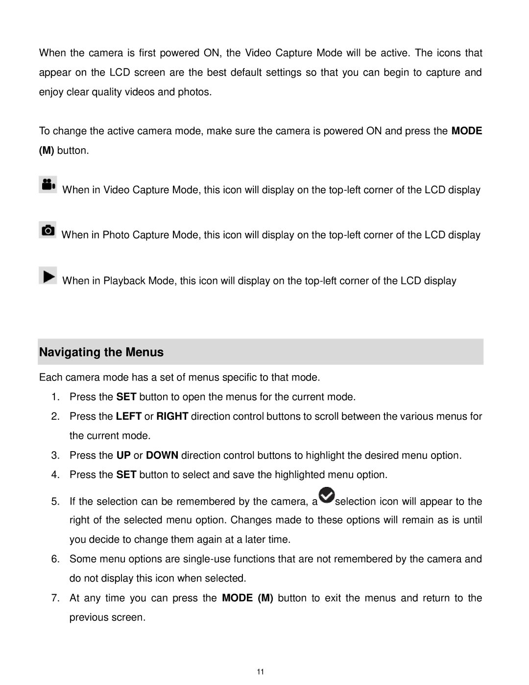 Vivitar DVR 805HD user manual Navigating the Menus 