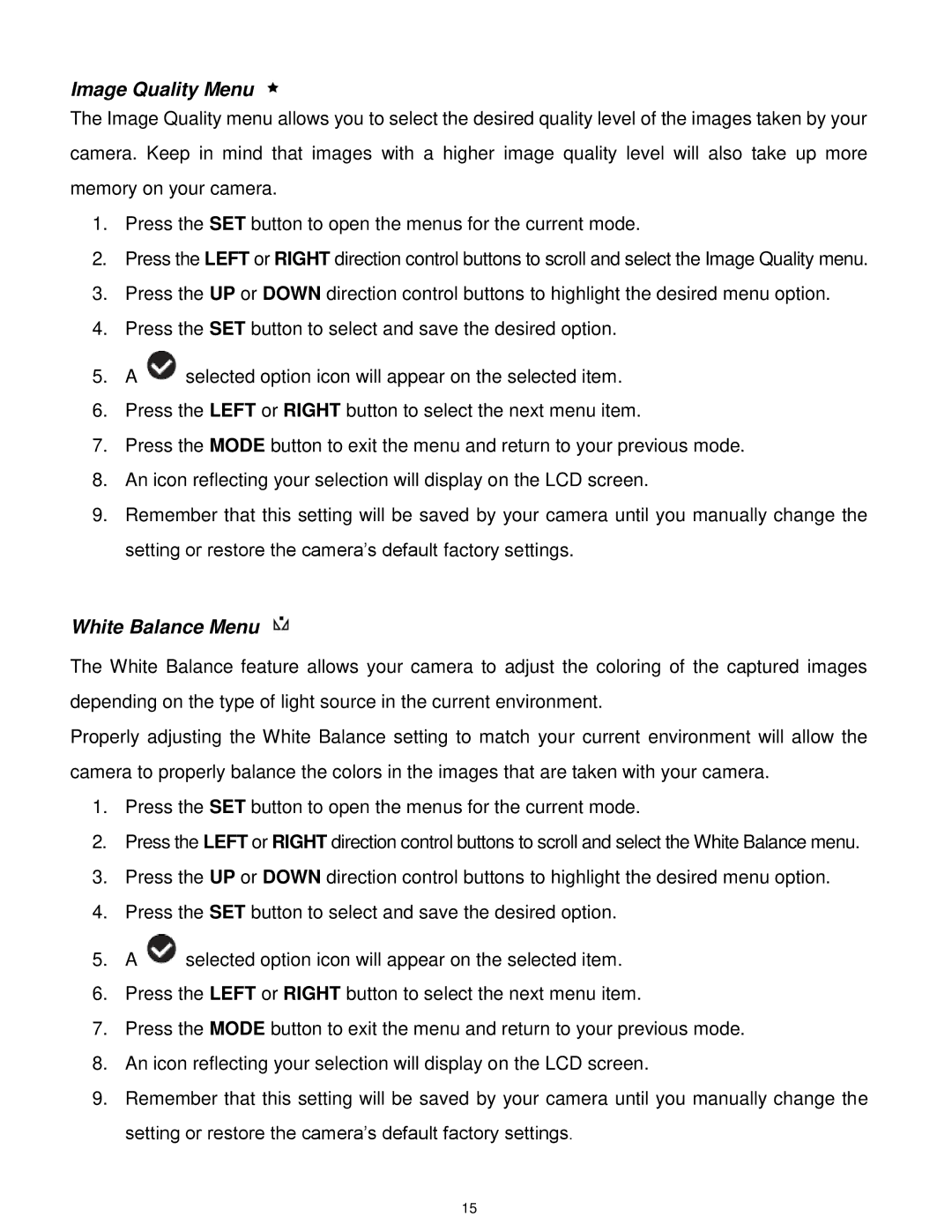 Vivitar DVR 805HD user manual Image Quality Menu, White Balance Menu 