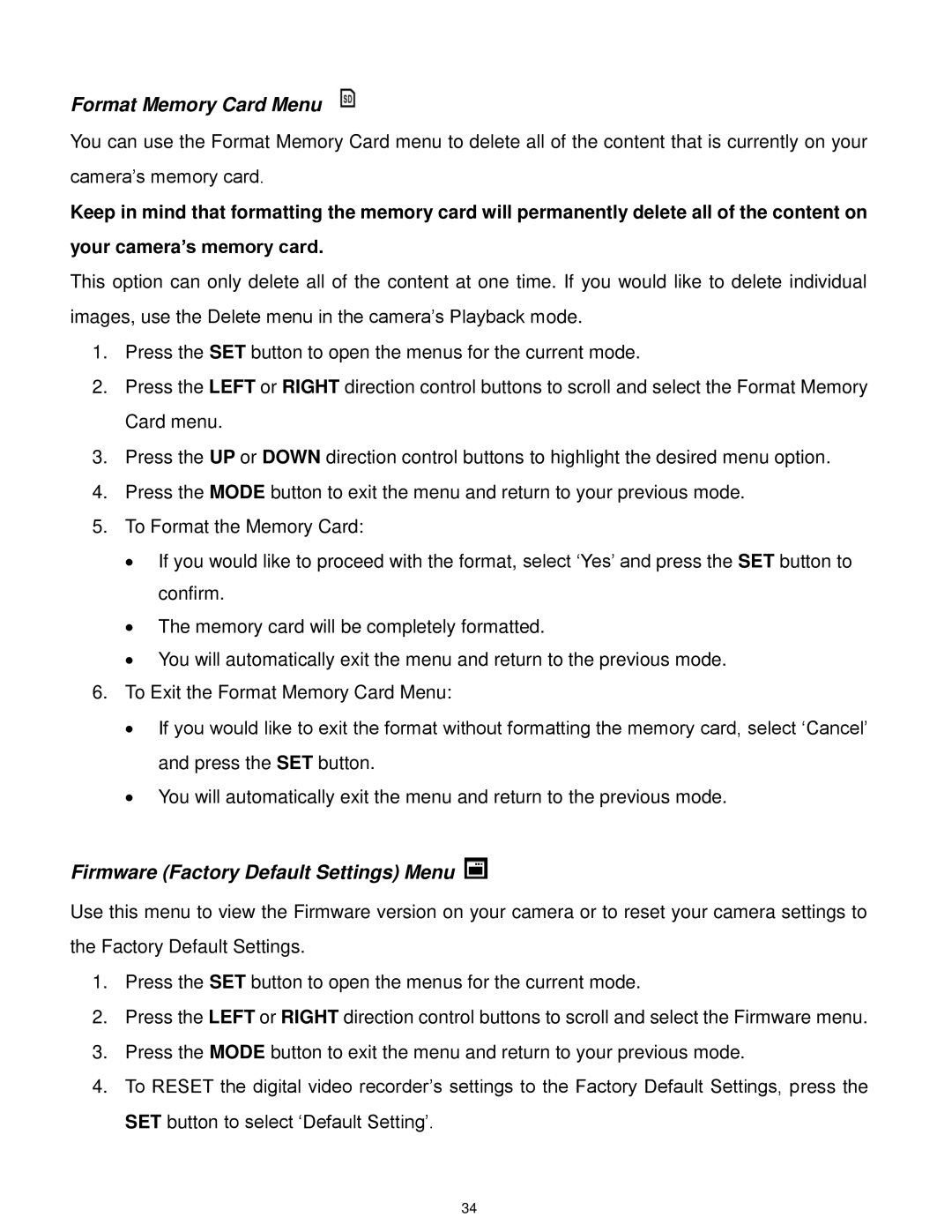 Vivitar DVR 805HD user manual Format Memory Card Menu 