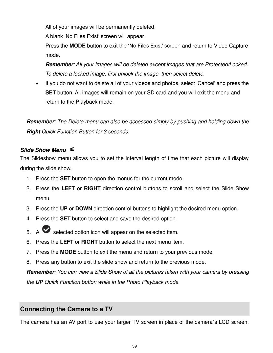 Vivitar DVR 805HD user manual Connecting the Camera to a TV, Slide Show Menu 