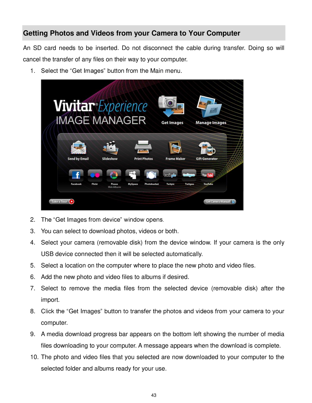 Vivitar DVR 805HD user manual Getting Photos and Videos from your Camera to Your Computer 