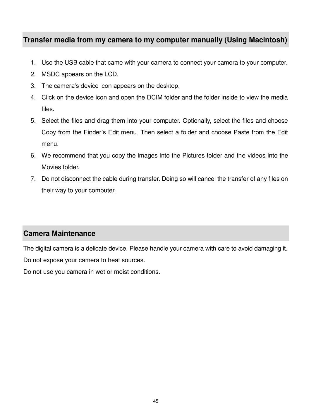 Vivitar DVR 805HD user manual Camera Maintenance 