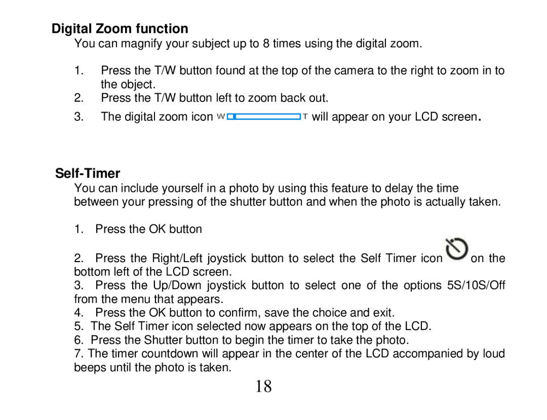 Vivitar DVR 810HD user manual Digital Zoom function, Self-Timer 