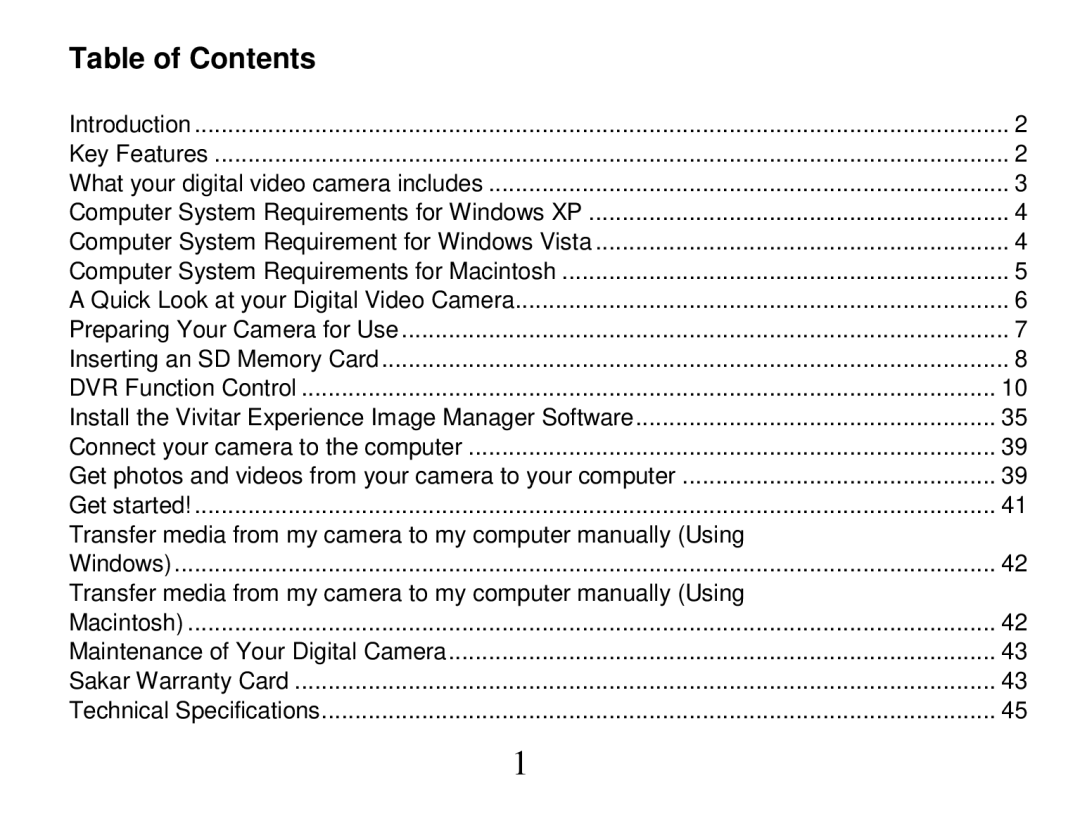 Vivitar DVR 810HD user manual Table of Contents 