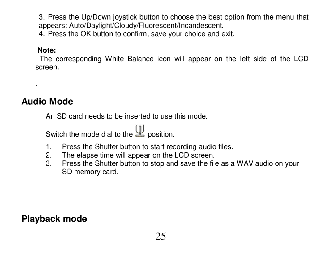 Vivitar DVR 810HD user manual Audio Mode 