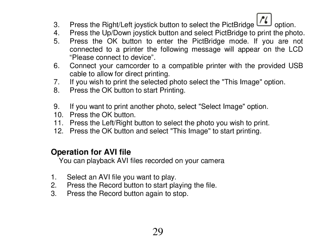 Vivitar DVR 810HD user manual Operation for AVI file 