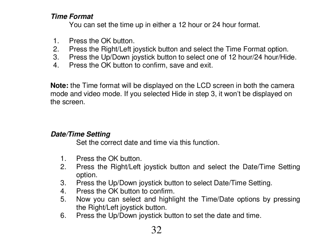 Vivitar DVR 810HD user manual Time Format, Date/Time Setting 