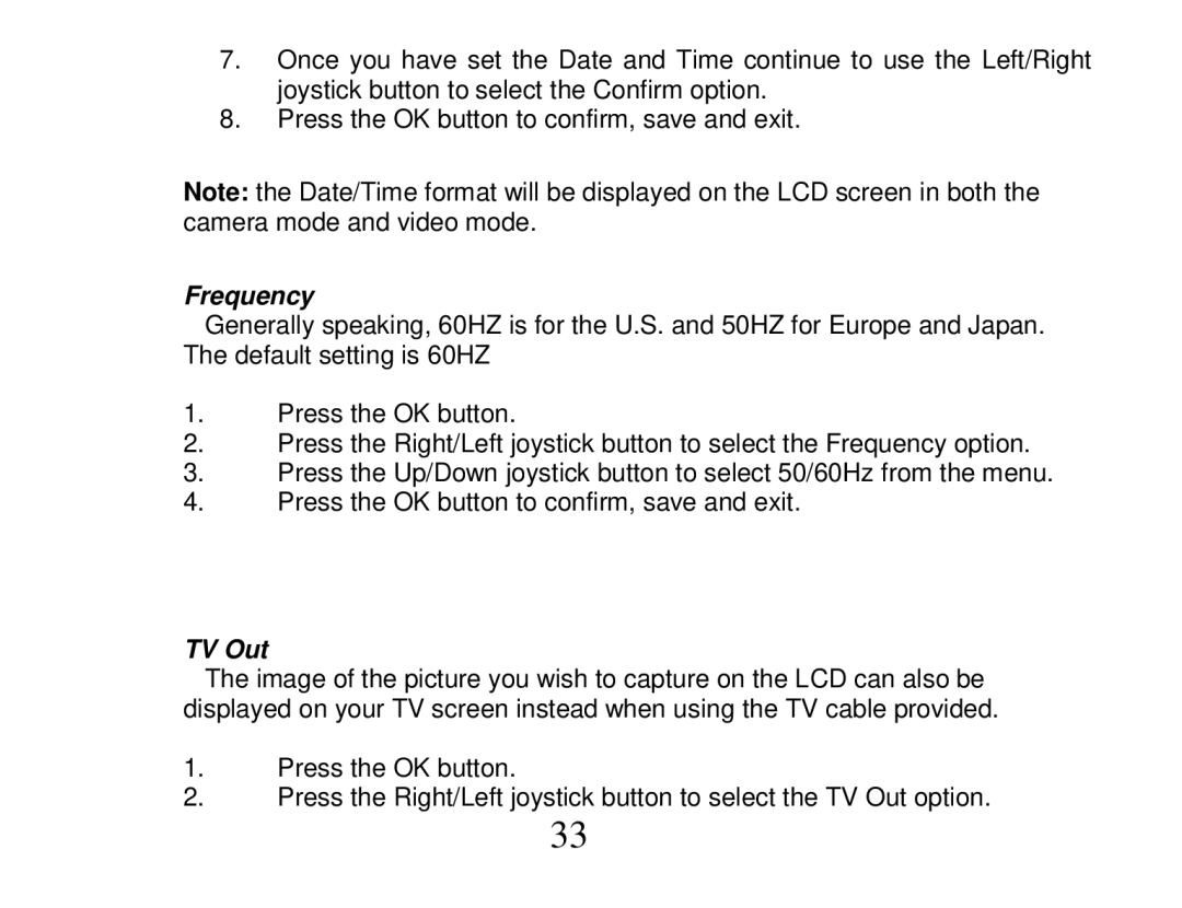 Vivitar DVR 810HD user manual Frequency, TV Out 